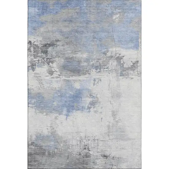 Denim Blue Gray And Ivory Abstract Washable Area Rug With UV Protection Photo 1