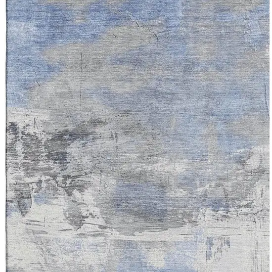 Denim Blue Gray And Ivory Abstract Washable Area Rug With UV Protection Photo 2