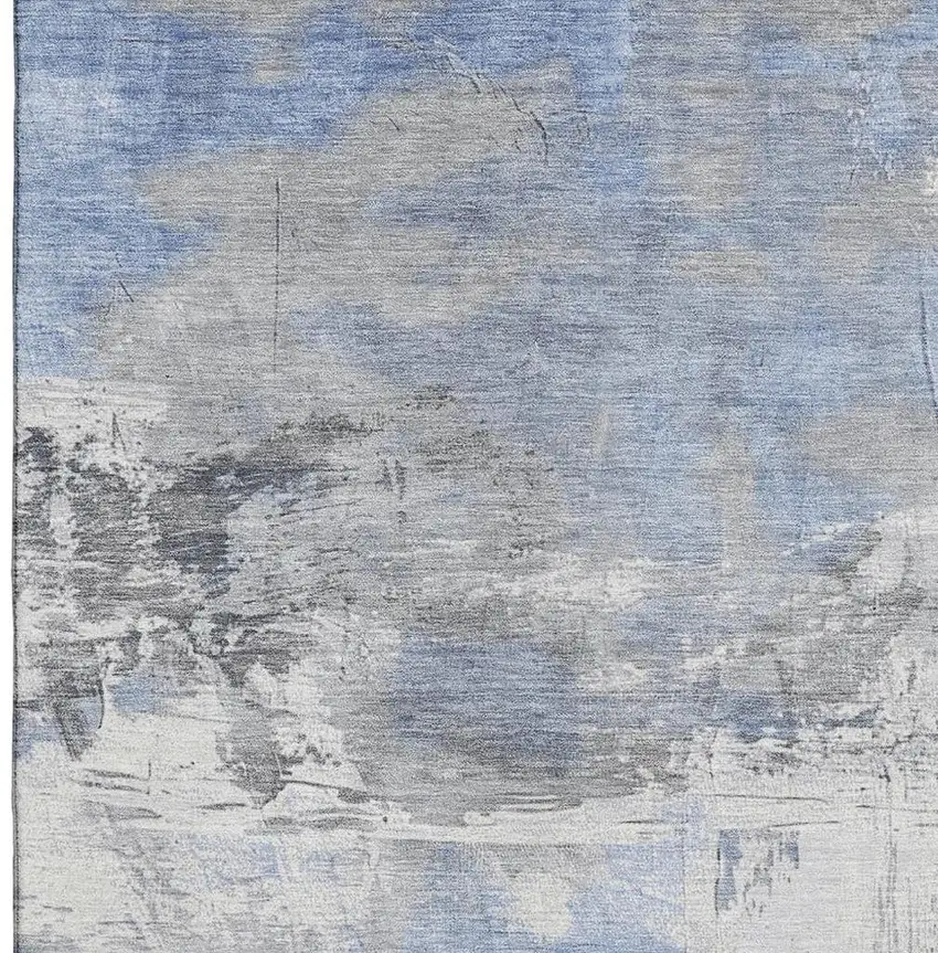 Denim Blue Gray And Ivory Abstract Washable Area Rug With UV Protection Photo 2
