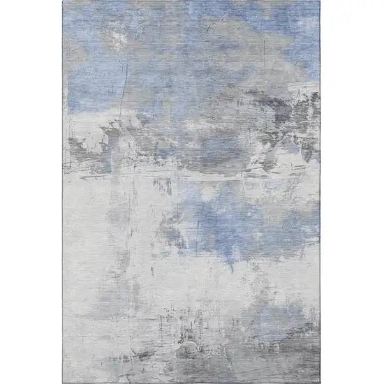 Denim Blue Gray And Ivory Abstract Washable Area Rug With UV Protection Photo 3