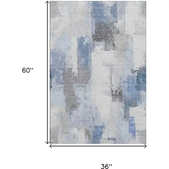 Denim Blue Gray And Ivory Abstract Washable Area Rug With UV Protection Photo 9