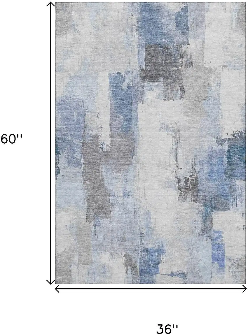 Denim Blue Gray And Ivory Abstract Washable Area Rug With UV Protection Photo 9
