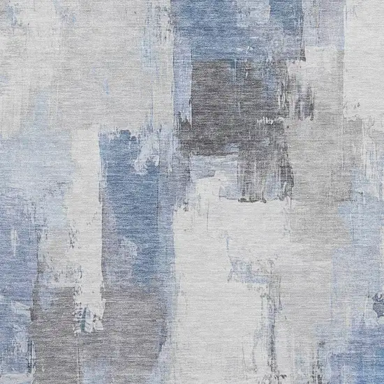 Denim Blue Gray And Ivory Abstract Washable Area Rug With UV Protection Photo 3
