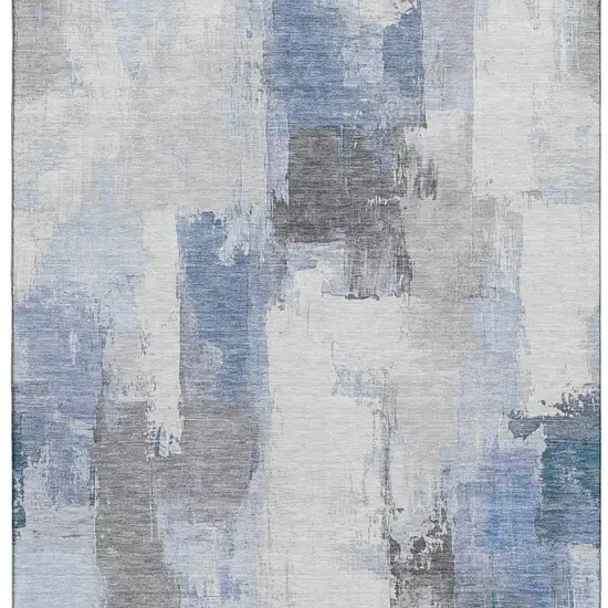 Denim Blue Gray And Ivory Abstract Washable Area Rug With UV Protection Photo 3