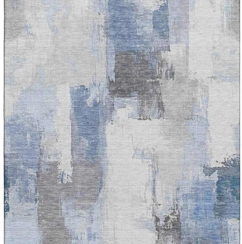 Denim Blue Gray And Ivory Abstract Washable Area Rug With UV Protection Photo 3