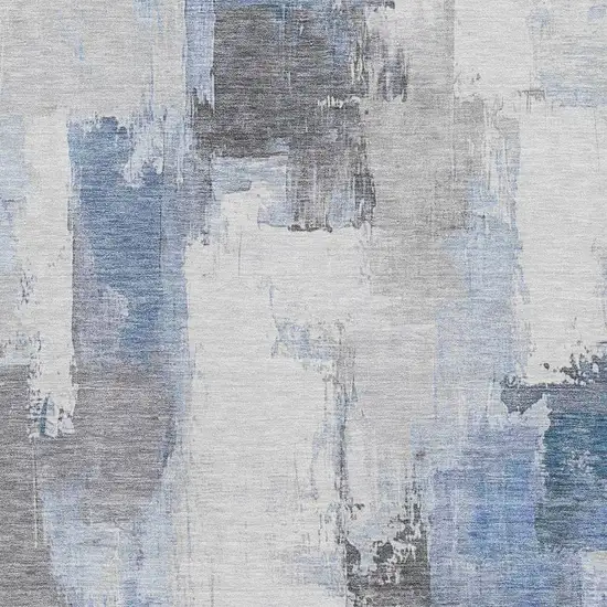 Denim Blue Gray And Ivory Abstract Washable Area Rug With UV Protection Photo 3
