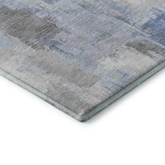 Denim Blue Gray And Ivory Abstract Washable Area Rug With UV Protection Photo 8