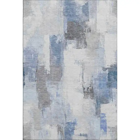 Denim Blue Gray And Ivory Abstract Washable Area Rug With UV Protection Photo 1
