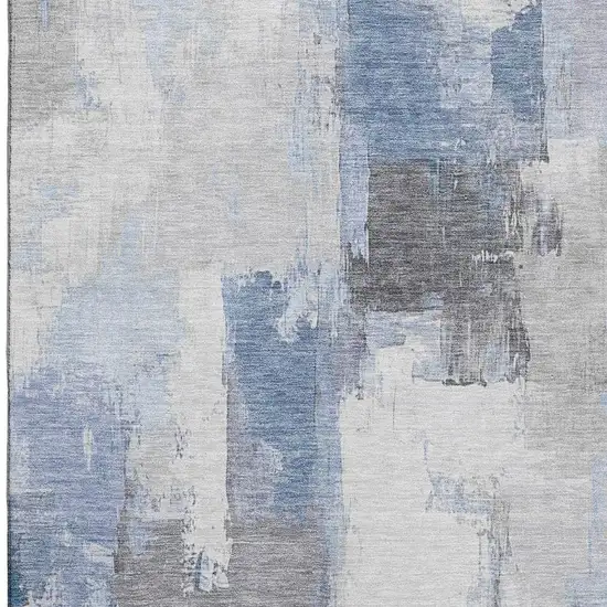 Denim Blue Gray And Ivory Abstract Washable Area Rug With UV Protection Photo 3