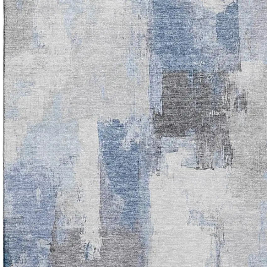 Denim Blue Gray And Ivory Abstract Washable Area Rug With UV Protection Photo 3
