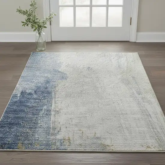 Denim Blue Gray And Ivory Abstract Washable Area Rug With UV Protection Photo 2