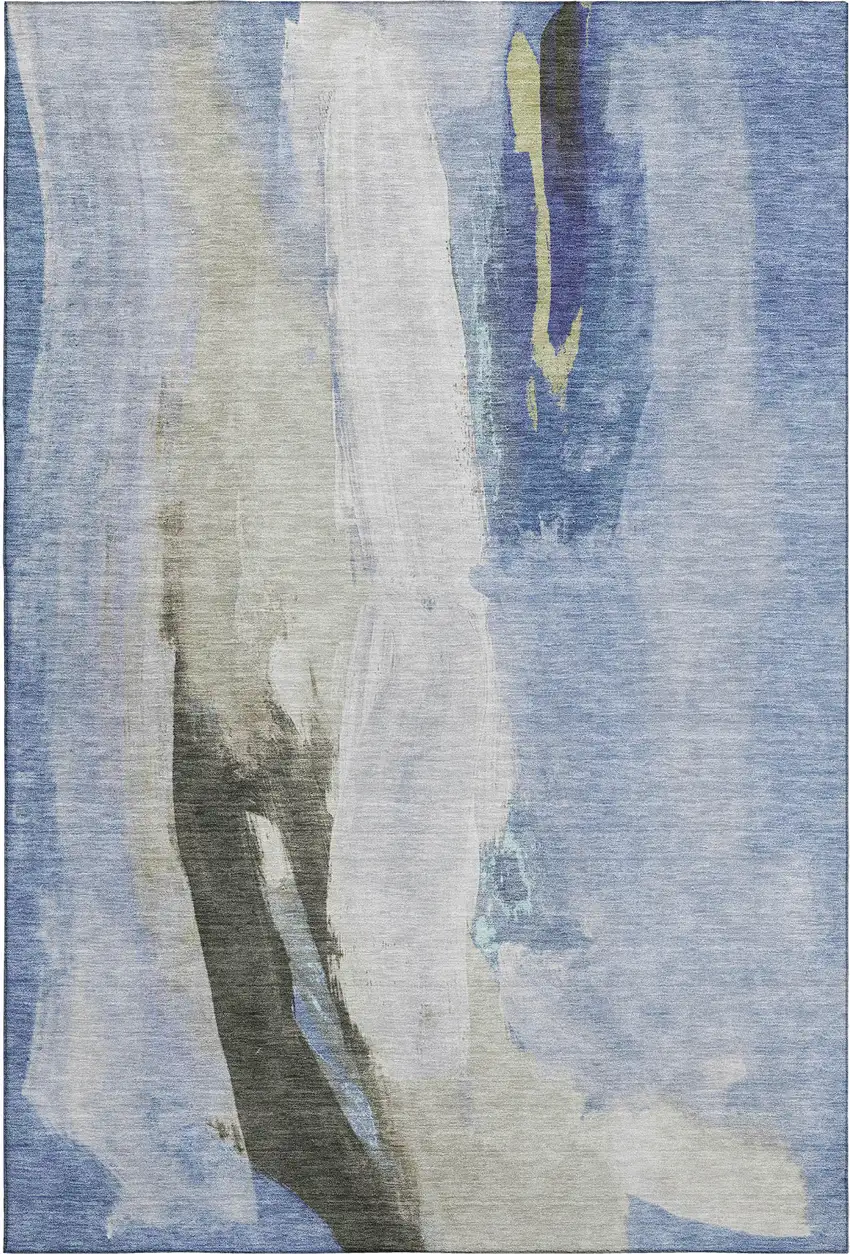 Denim Blue Gray And Ivory Abstract Washable Area Rug With UV Protection Photo 7