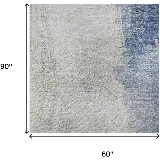 Denim Blue Gray And Ivory Abstract Washable Area Rug With UV Protection Photo 9