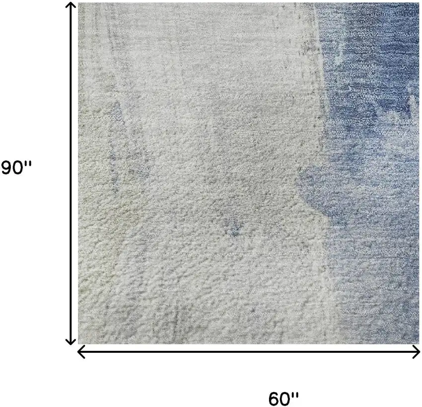 Denim Blue Gray And Ivory Abstract Washable Area Rug With UV Protection Photo 9