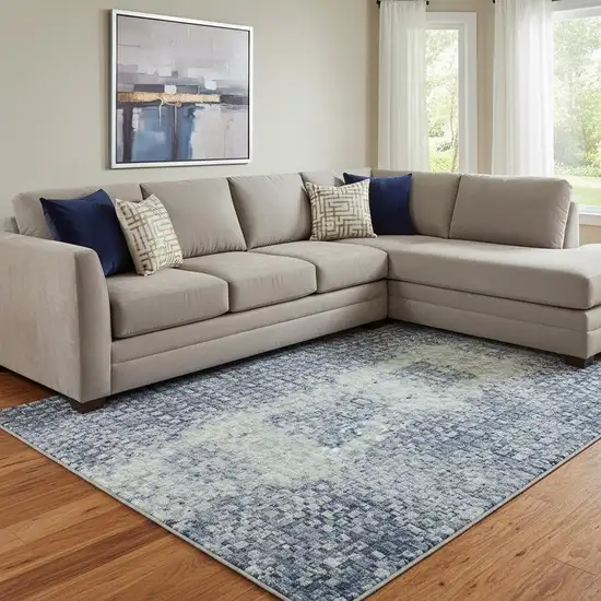 Denim Blue Gray And Ivory Abstract Washable Area Rug With UV Protection Photo 2