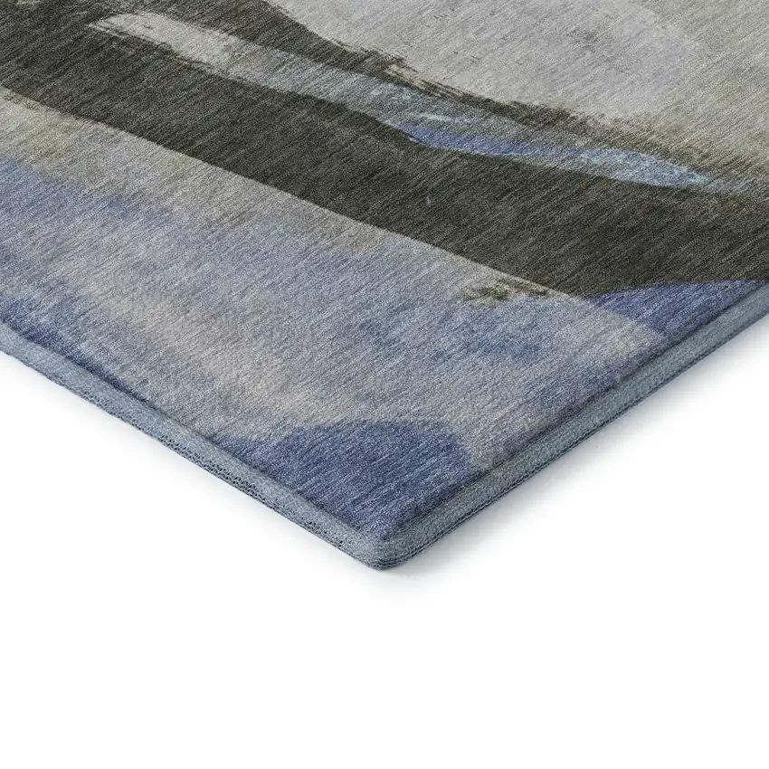Denim Blue Gray And Ivory Abstract Washable Area Rug With UV Protection Photo 9