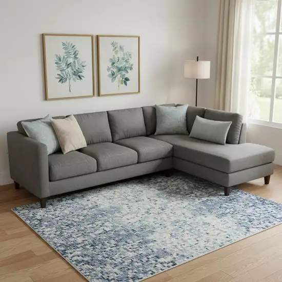 Denim Blue Gray And Ivory Abstract Washable Area Rug With UV Protection Photo 2