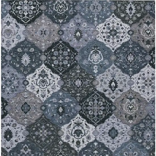 Denim Blue Gray And Ivory Floral Medallion Washable Indoor Outdoor Area Rug Photo 6