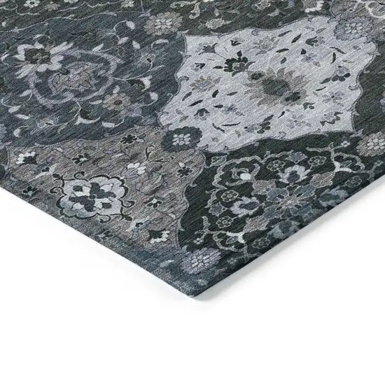 Denim Blue Gray And Ivory Floral Medallion Washable Indoor Outdoor Area Rug Photo 5