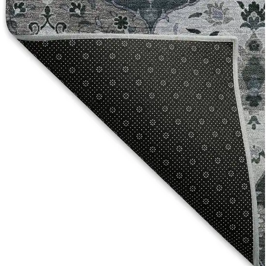 Denim Blue Gray And Ivory Floral Medallion Washable Indoor Outdoor Area Rug Photo 5