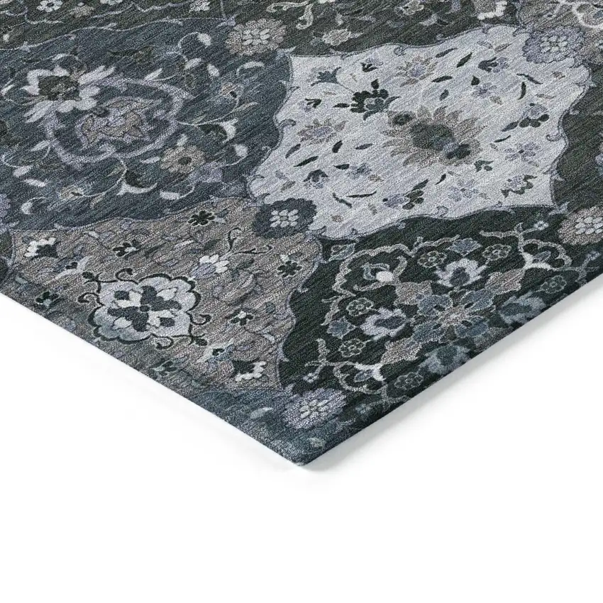 Denim Blue Gray And Ivory Floral Medallion Washable Indoor Outdoor Area Rug Photo 6