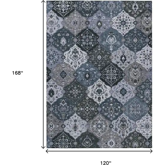 Denim Blue Gray And Ivory Floral Medallion Washable Indoor Outdoor Area Rug Photo 3