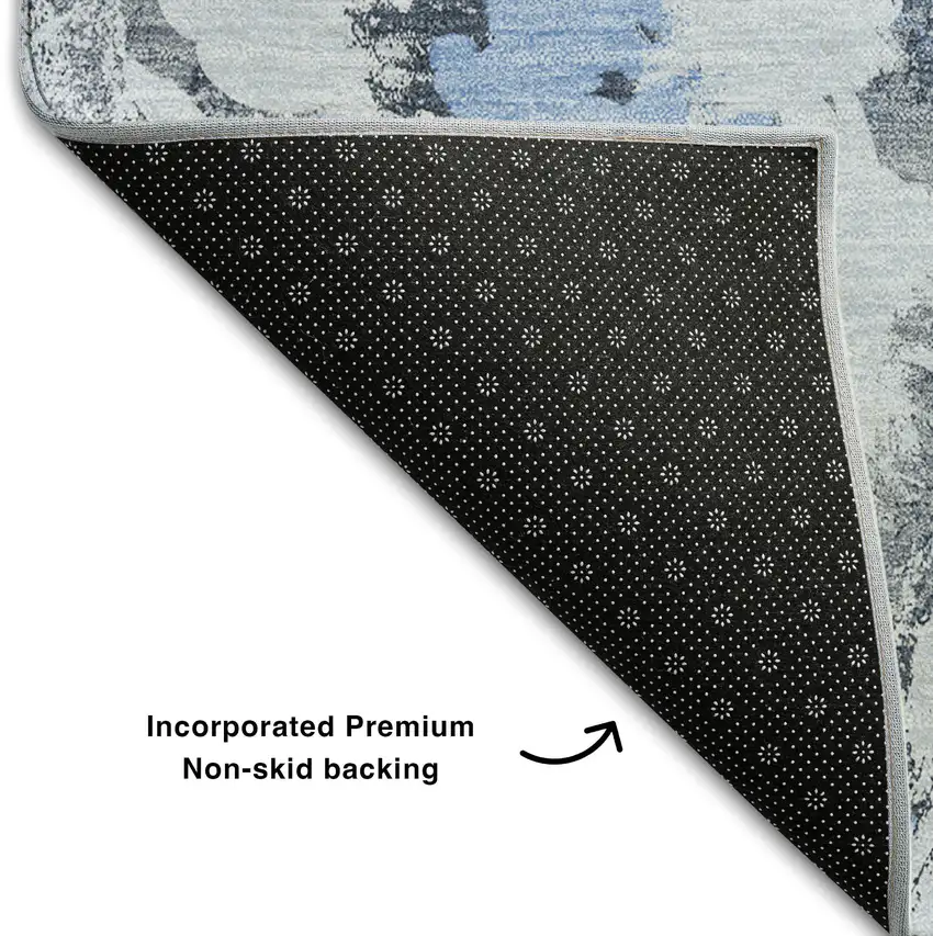 Denim Blue Gray And Ivory Floral Washable Area Rug With UV Protection Photo 7