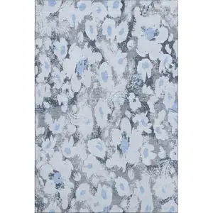 Photo of Denim Blue Gray And Ivory Floral Washable Area Rug With UV Protection