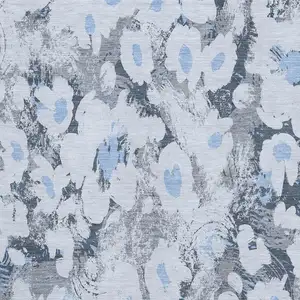 Photo of Denim Blue Gray And Ivory Floral Washable Area Rug With UV Protection