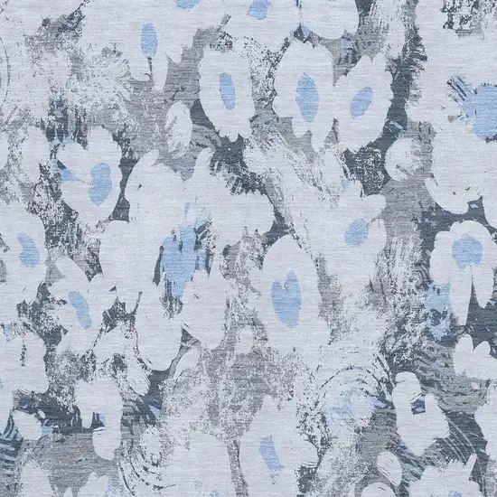 Denim Blue Gray And Ivory Floral Washable Area Rug With UV Protection Photo 1