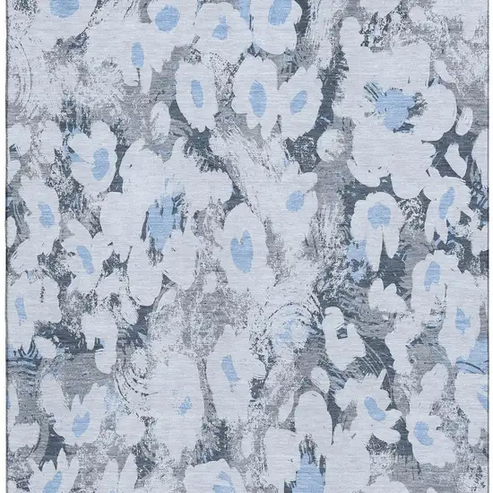 Denim Blue Gray And Ivory Floral Washable Area Rug With UV Protection Photo 7