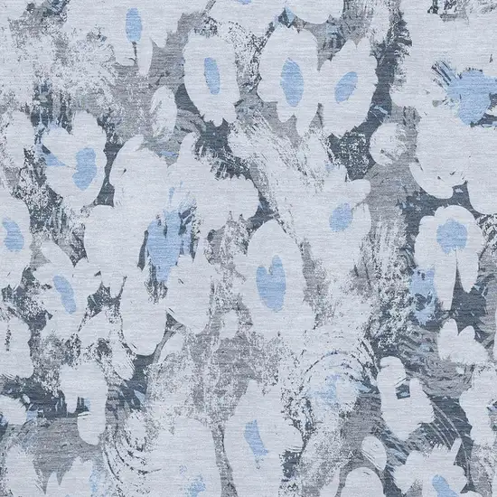 Denim Blue Gray And Ivory Floral Washable Area Rug With UV Protection Photo 3
