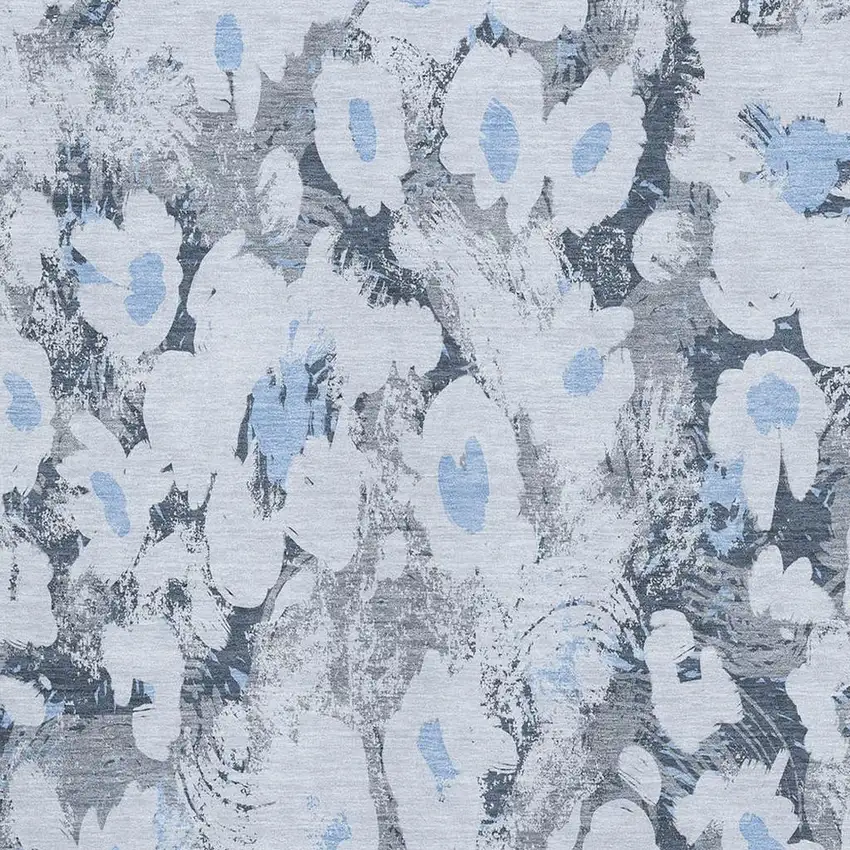 Denim Blue Gray And Ivory Floral Washable Area Rug With UV Protection Photo 3