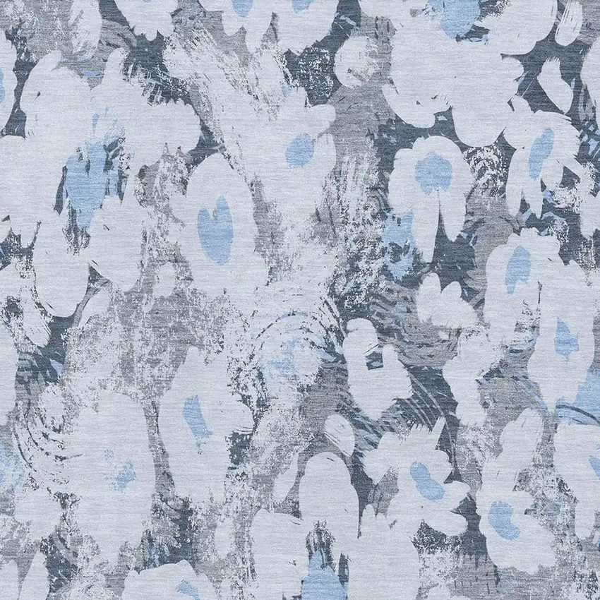 Denim Blue Gray And Ivory Floral Washable Area Rug With UV Protection Photo 3