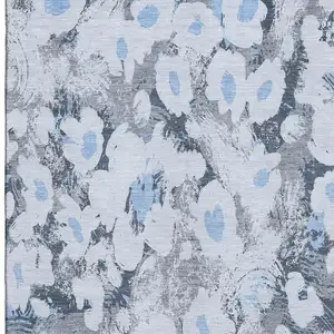 Photo of Denim Blue Gray And Ivory Floral Washable Area Rug With UV Protection