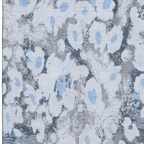 Denim Blue Gray And Ivory Floral Washable Area Rug With UV Protection Photo 3