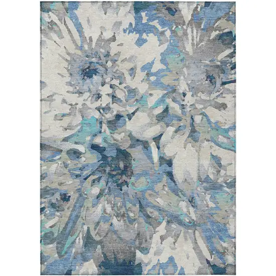 Denim Blue Gray And Ivory Floral Washable Indoor Outdoor Area Rug Photo 2