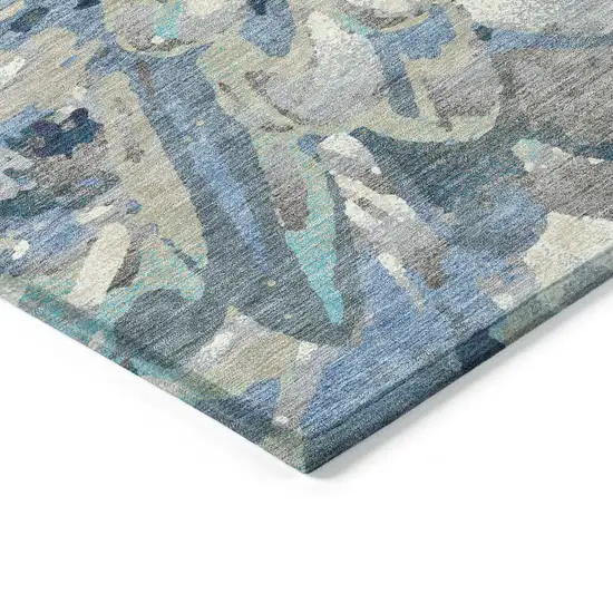 Denim Blue Gray And Ivory Floral Washable Indoor Outdoor Area Rug Photo 6