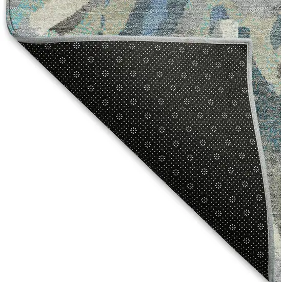 Denim Blue Gray And Ivory Floral Washable Indoor Outdoor Area Rug Photo 6