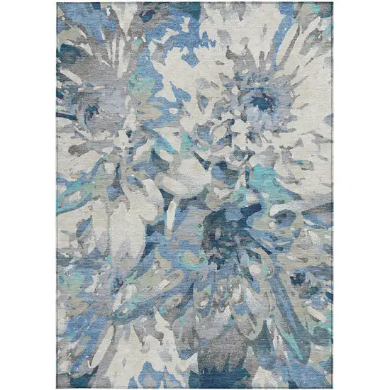 Denim Blue Gray And Ivory Floral Washable Indoor Outdoor Area Rug Photo 5