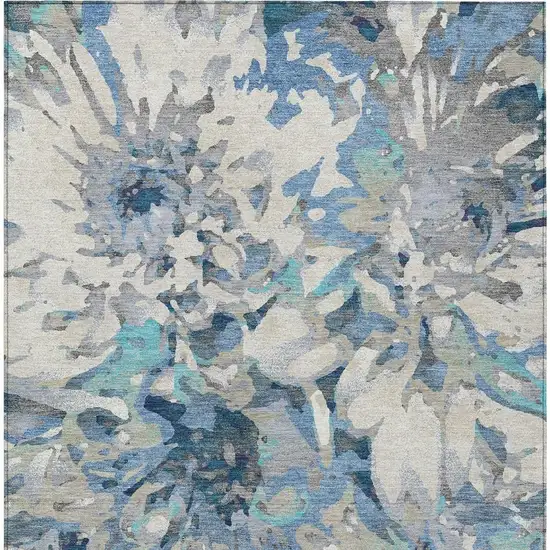 Denim Blue Gray And Ivory Floral Washable Indoor Outdoor Area Rug Photo 4