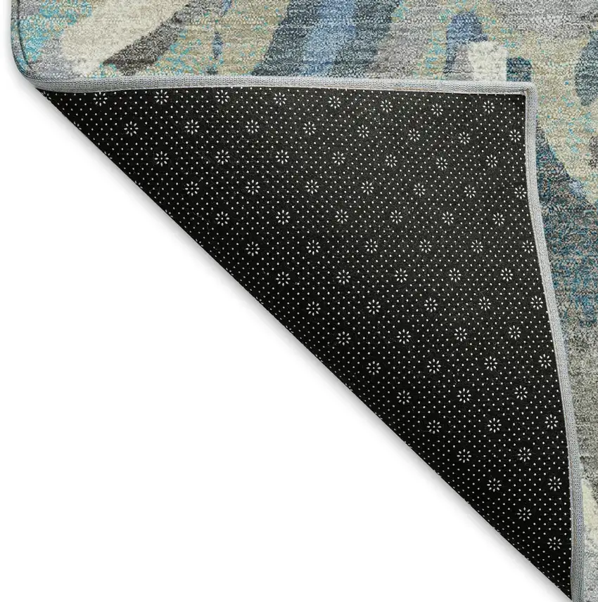 Denim Blue Gray And Ivory Floral Washable Indoor Outdoor Area Rug Photo 4