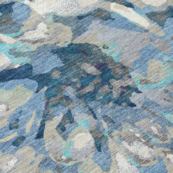 Denim Blue Gray And Ivory Floral Washable Indoor Outdoor Area Rug Photo 6