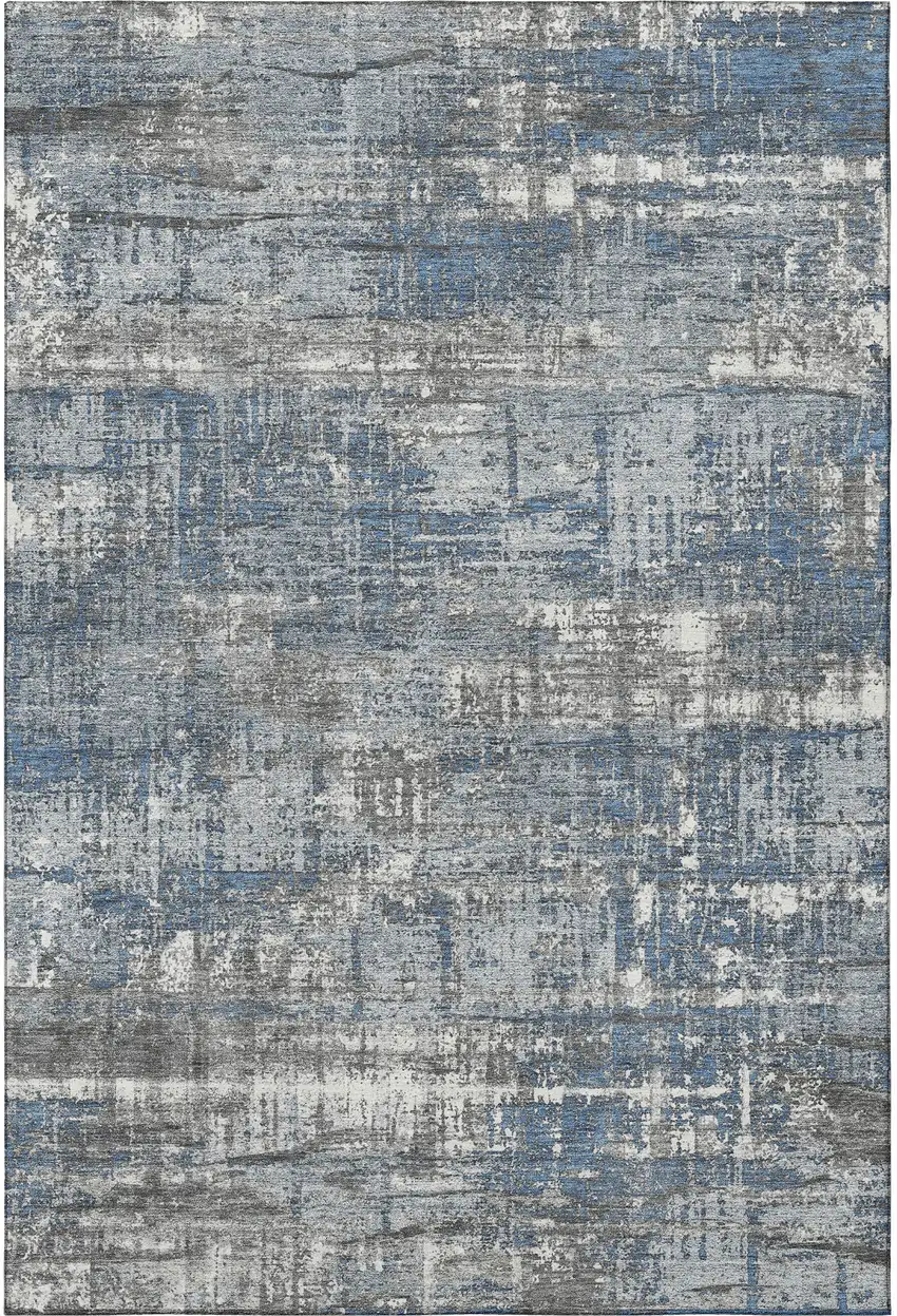 Denim Blue Gray And Ivory Geometric Washable Area Rug With UV Protection Photo 4