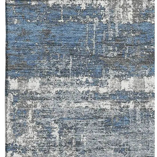 Denim Blue Gray And Ivory Geometric Washable Area Rug With UV Protection Photo 3