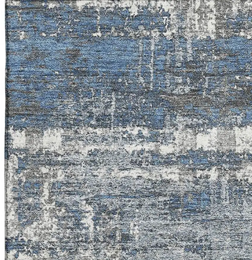 Denim Blue Gray And Ivory Geometric Washable Area Rug With UV Protection Photo 3