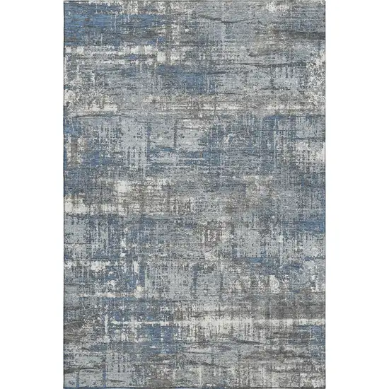 Denim Blue Gray And Ivory Geometric Washable Area Rug With UV Protection Photo 1