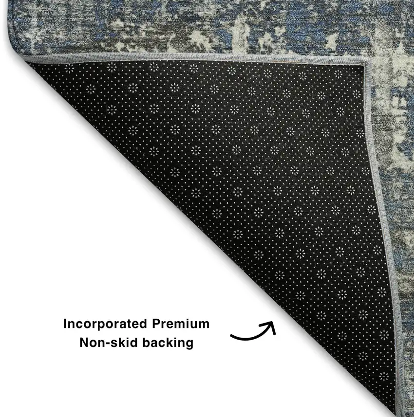 Denim Blue Gray And Ivory Geometric Washable Area Rug With UV Protection Photo 7