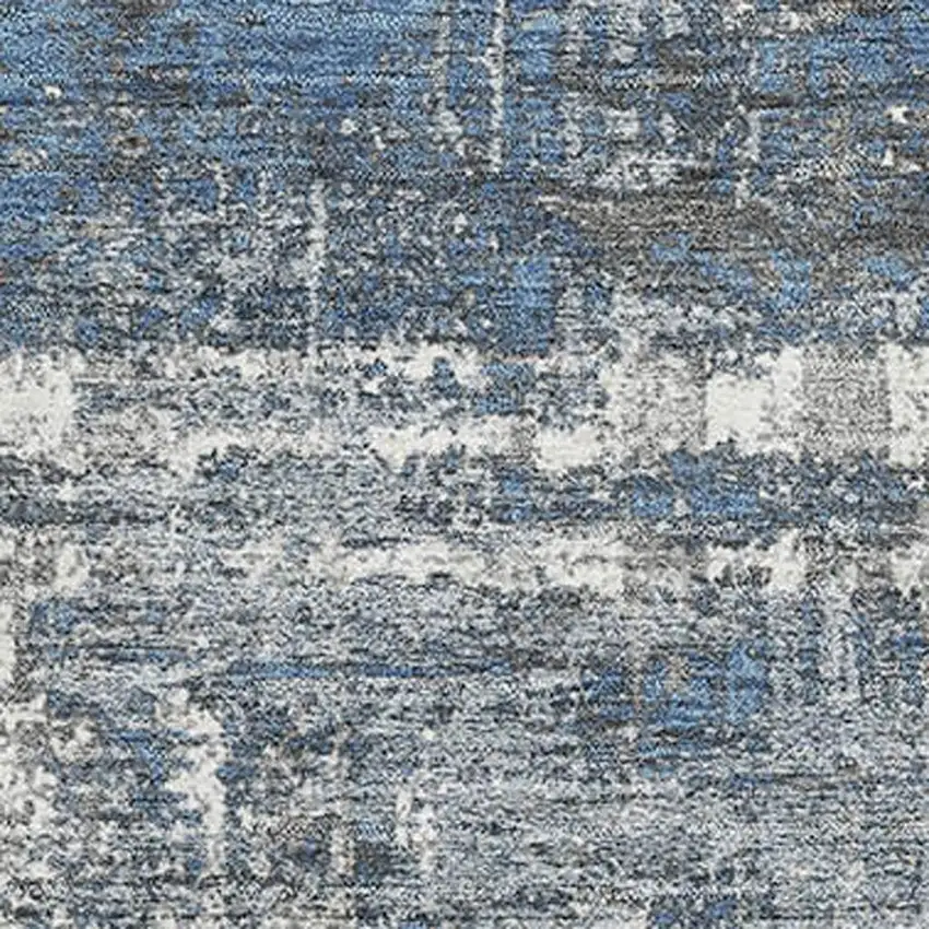 Denim Blue Gray And Ivory Geometric Washable Area Rug With UV Protection Photo 3