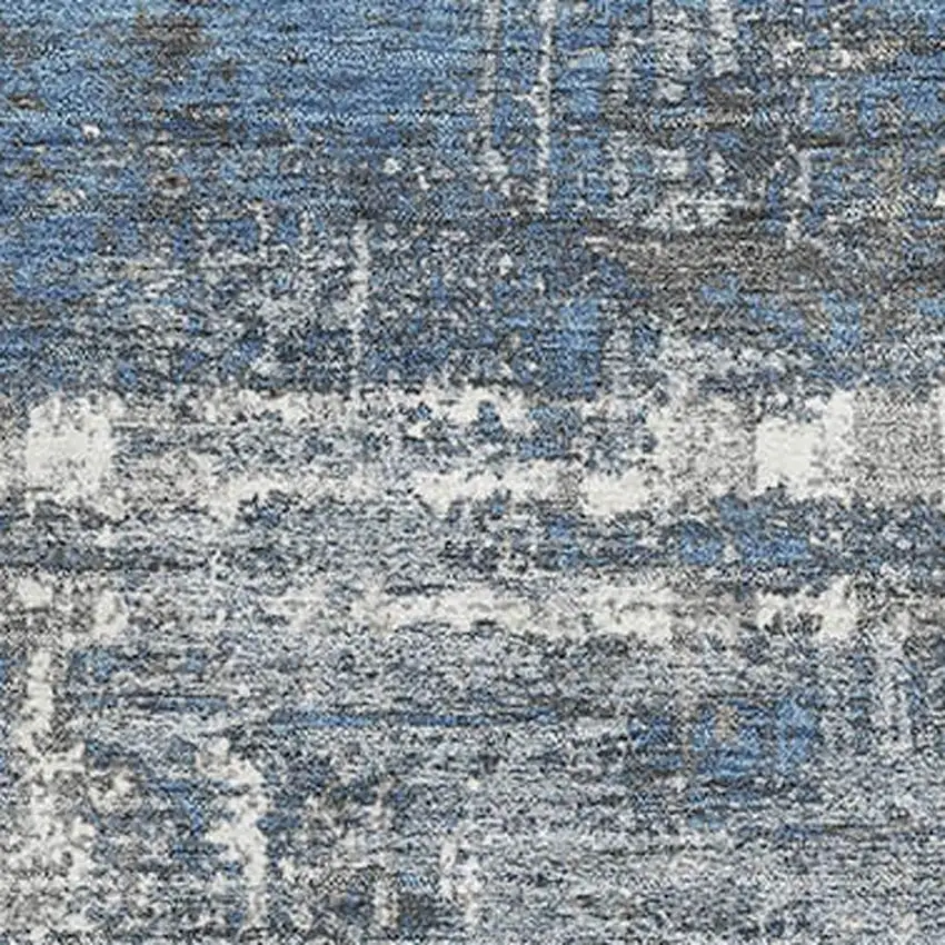 Denim Blue Gray And Ivory Geometric Washable Area Rug With UV Protection Photo 3